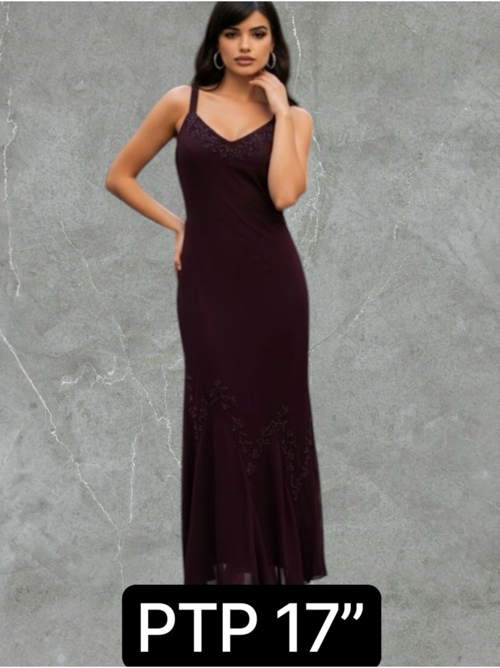 💎Vintage Deep Purple Beaded Midi Dress